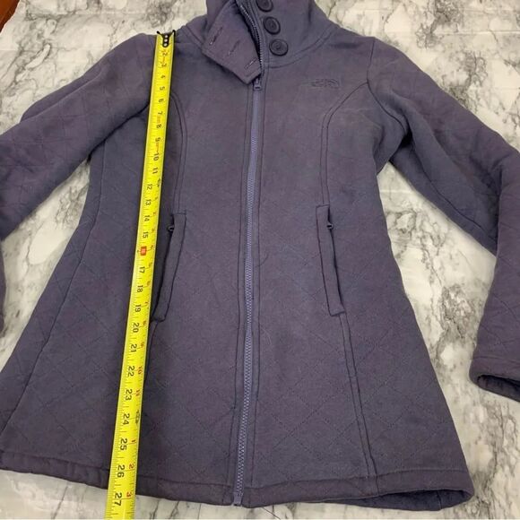 The North Face Caroluna quilted fleece jacket purple long coat zip up size small - Picture 5 of 8
